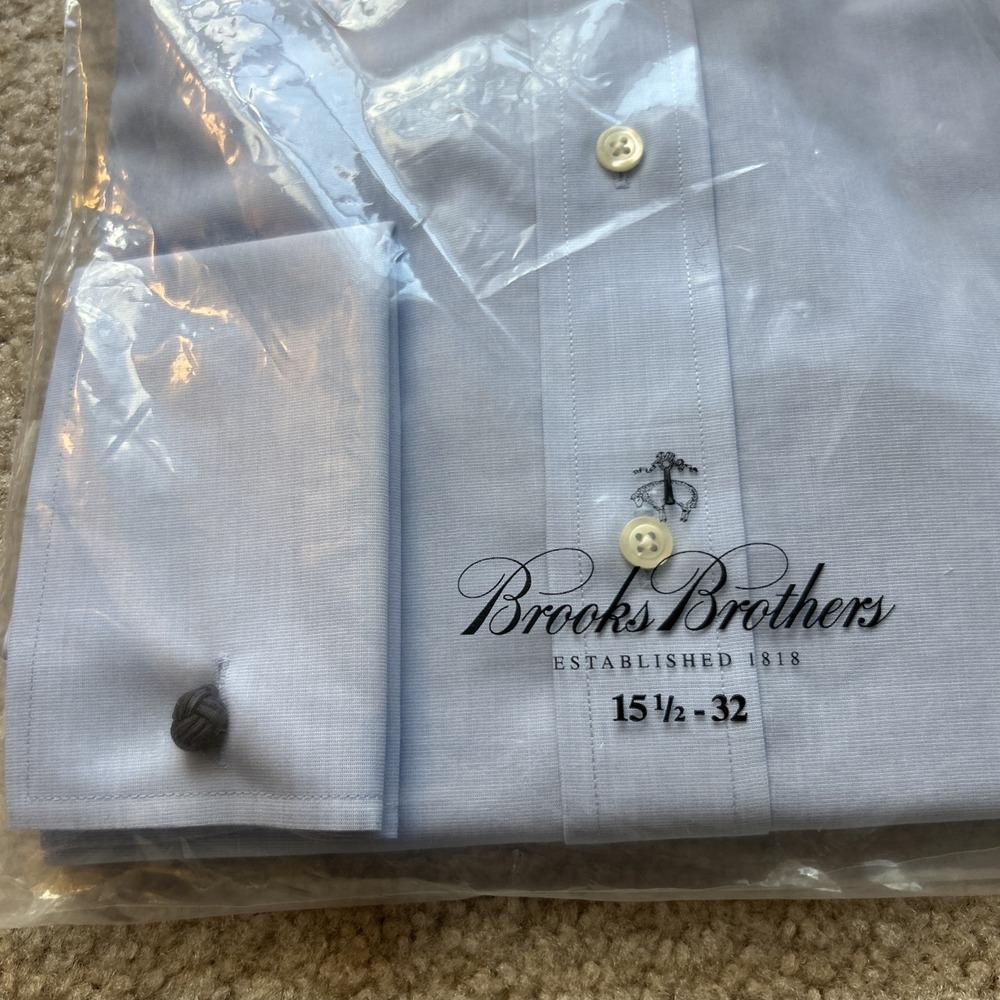 Brooks Brothers Dress Shirt 15 1/2 32 Blue Supima Milano ButtonDown Non-Iron - Picture 2 of 4